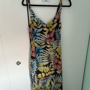 Sam Edelman Black Slip Dress with Yellow, Blue & Coral Floral Print
